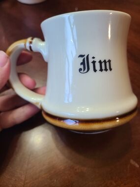Vintage Jim Name Coffee Mug Diner Style Brown Drip Cup